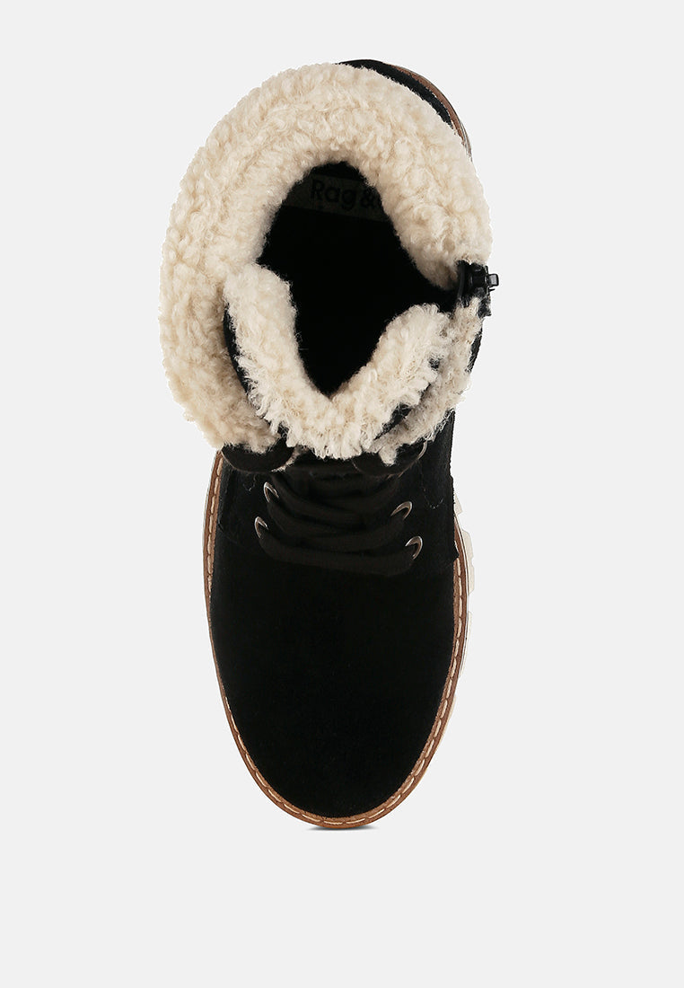  Madoka Fur Collar Chunky Ankle Boots