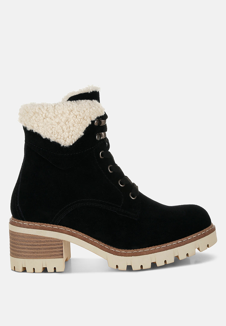  Madoka Fur Collar Chunky Ankle Boots