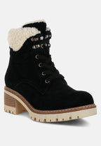  Madoka Fur Collar Chunky Ankle Boots