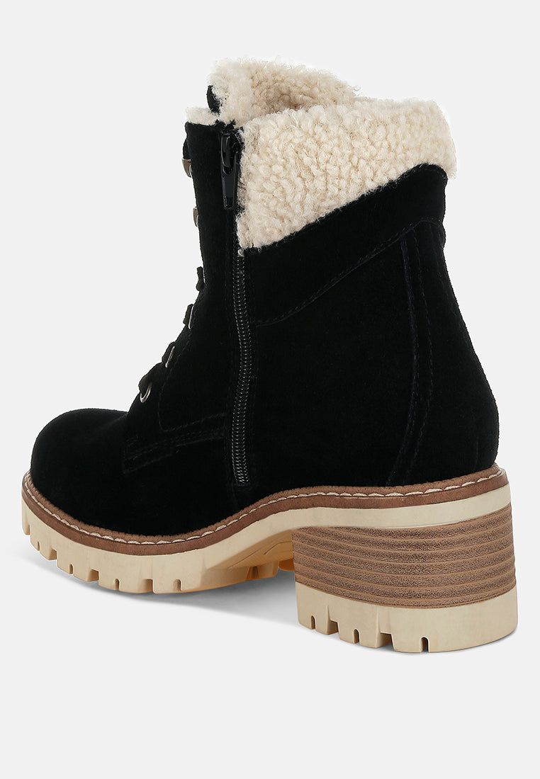  Madoka Fur Collar Chunky Ankle Boots