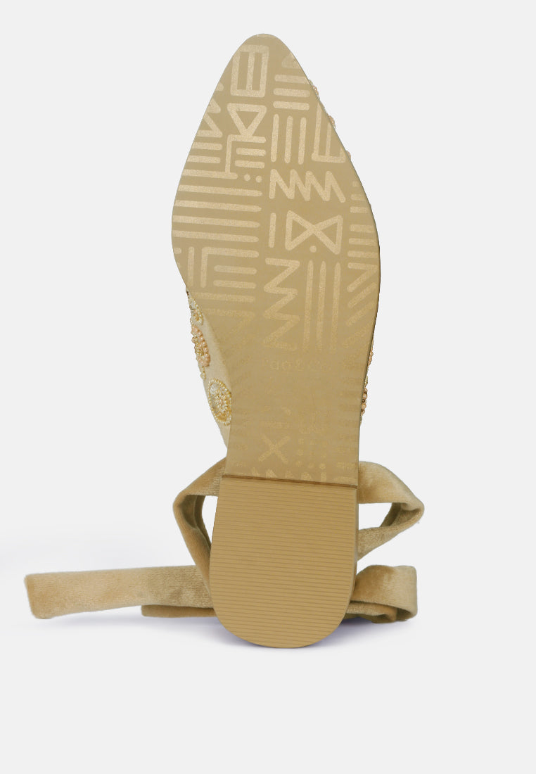  Mande Embroidered Velvet Mules In Beige