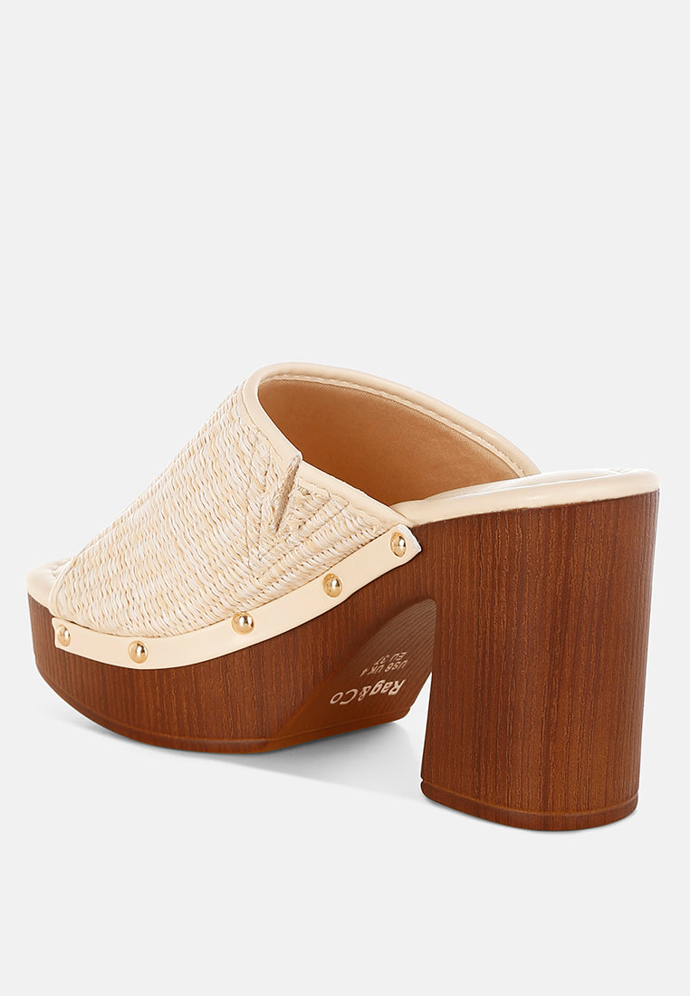  Marengo Raffia Wooden Clogs