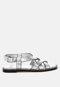  Doata Metallic Genuine Leather Buckled Flats