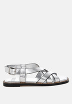  Doata Metallic Genuine Leather Buckled Flats