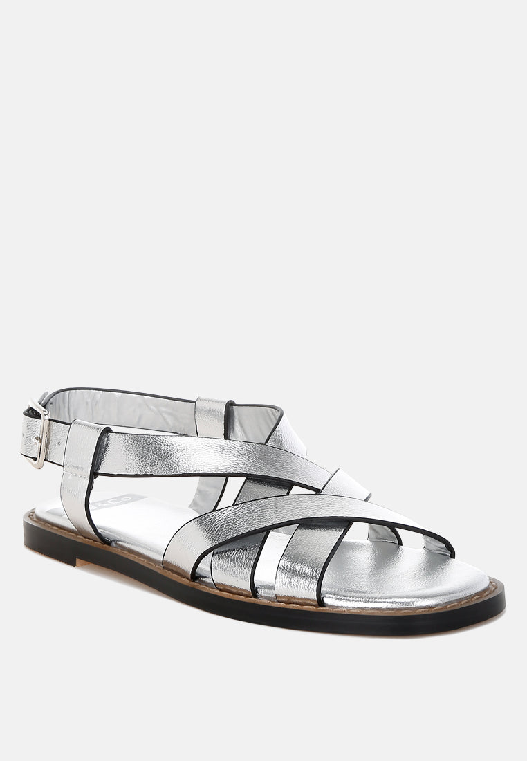  Doata Metallic Genuine Leather Buckled Flats