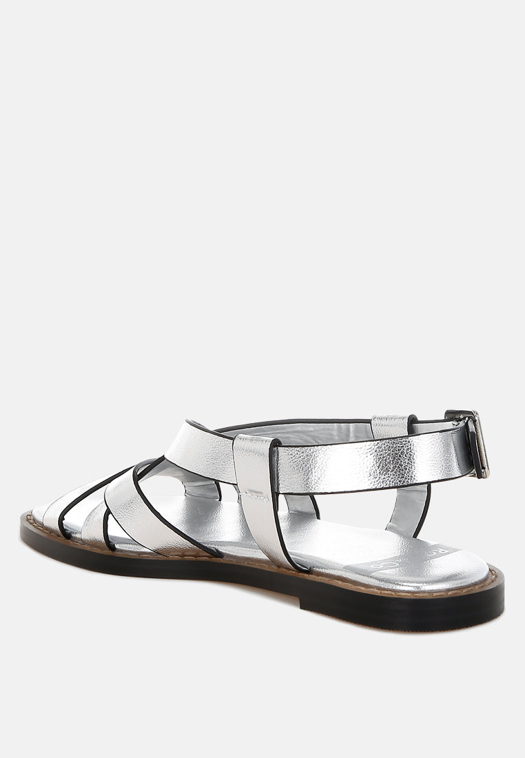 Doata Metallic Genuine Leather Buckled Flats
