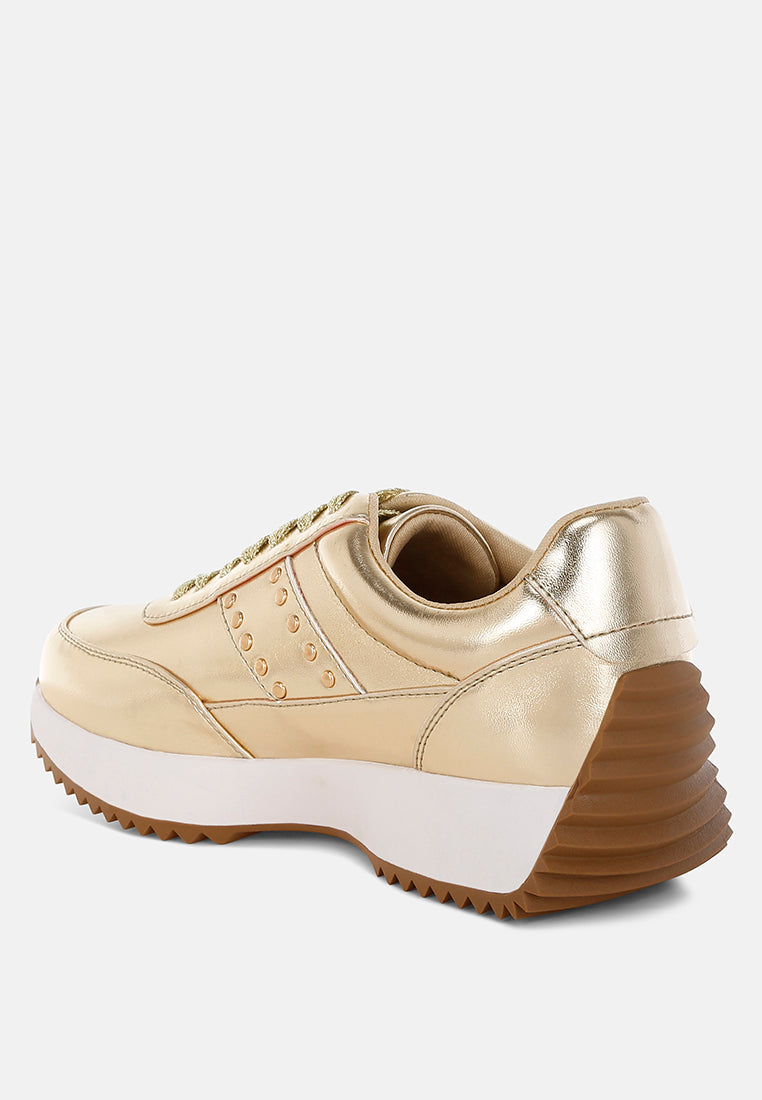  Mujori Metallic Pleather Studded Sneakers