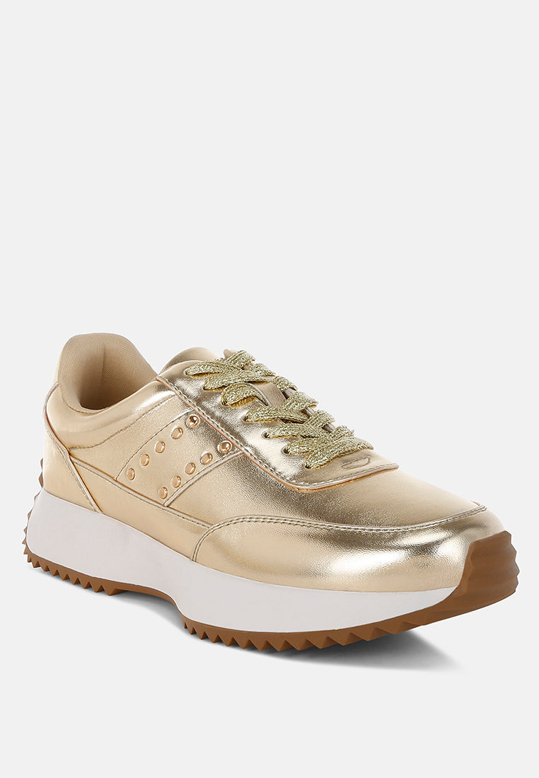  Mujori Metallic Pleather Studded Sneakers