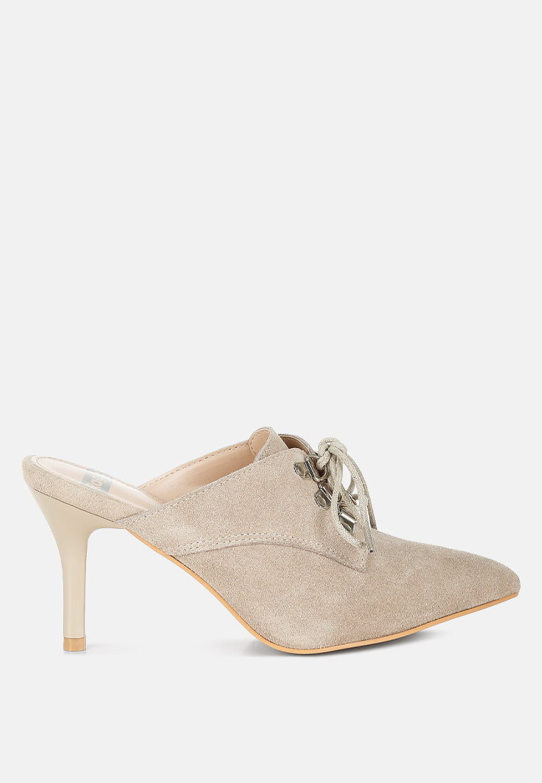  Miladi Genuine Suede Leather Stiletto Mules