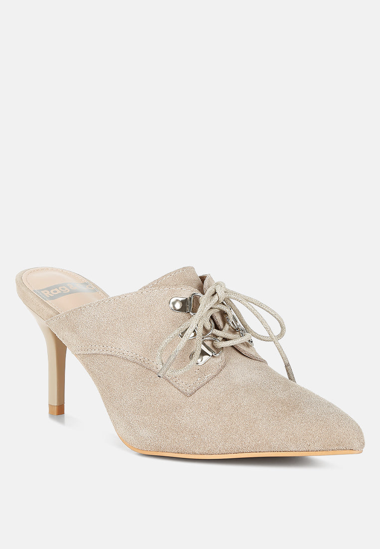  Miladi Genuine Suede Leather Stiletto Mules