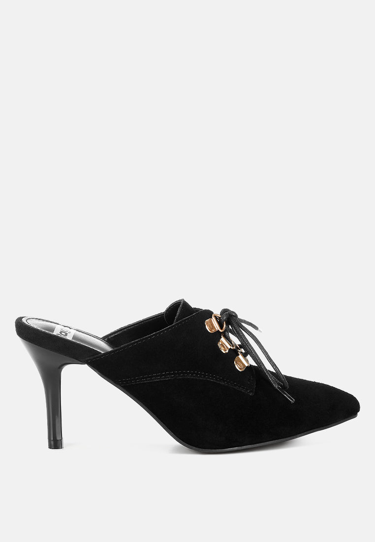  Miladi Genuine Suede Leather Stiletto Mules
