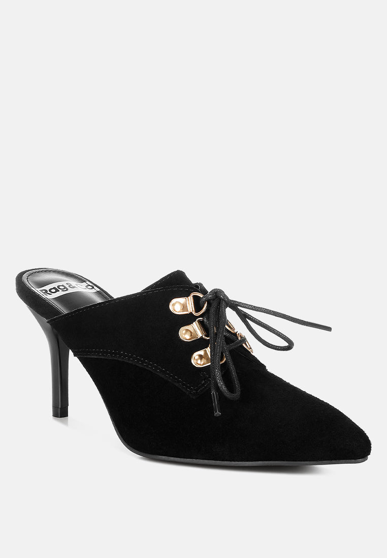  Miladi Genuine Suede Leather Stiletto Mules