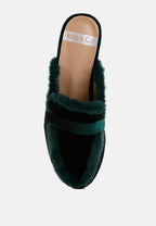  Seyhan Fur Detail Velvet Slip-On Mules