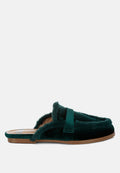  Seyhan Fur Detail Velvet Slip-On Mules