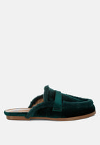  Seyhan Fur Detail Velvet Slip-On Mules