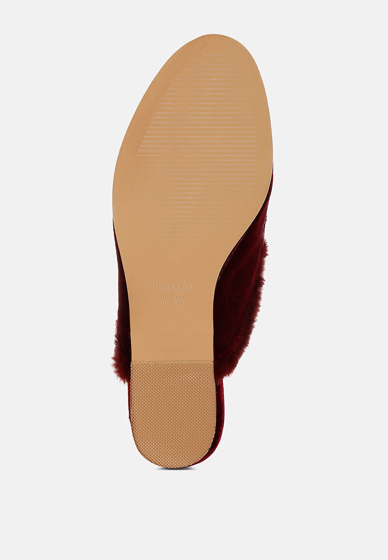  Seyhan Fur Detail Velvet Slip-On Mules
