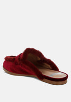  Seyhan Fur Detail Velvet Slip-On Mules