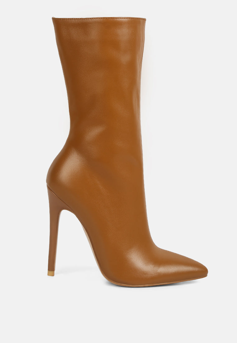  NAGINI Over Ankle Pointed Toe High Heeled Boot In Tan