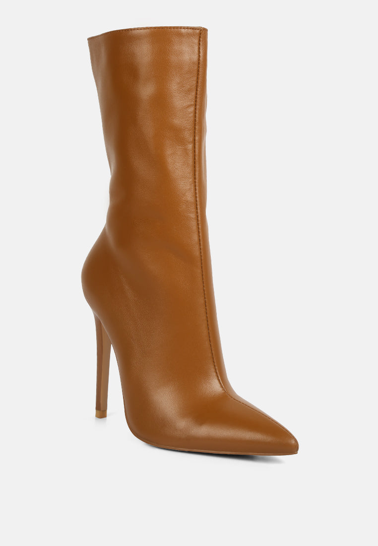  NAGINI Over Ankle Pointed Toe High Heeled Boot In Tan