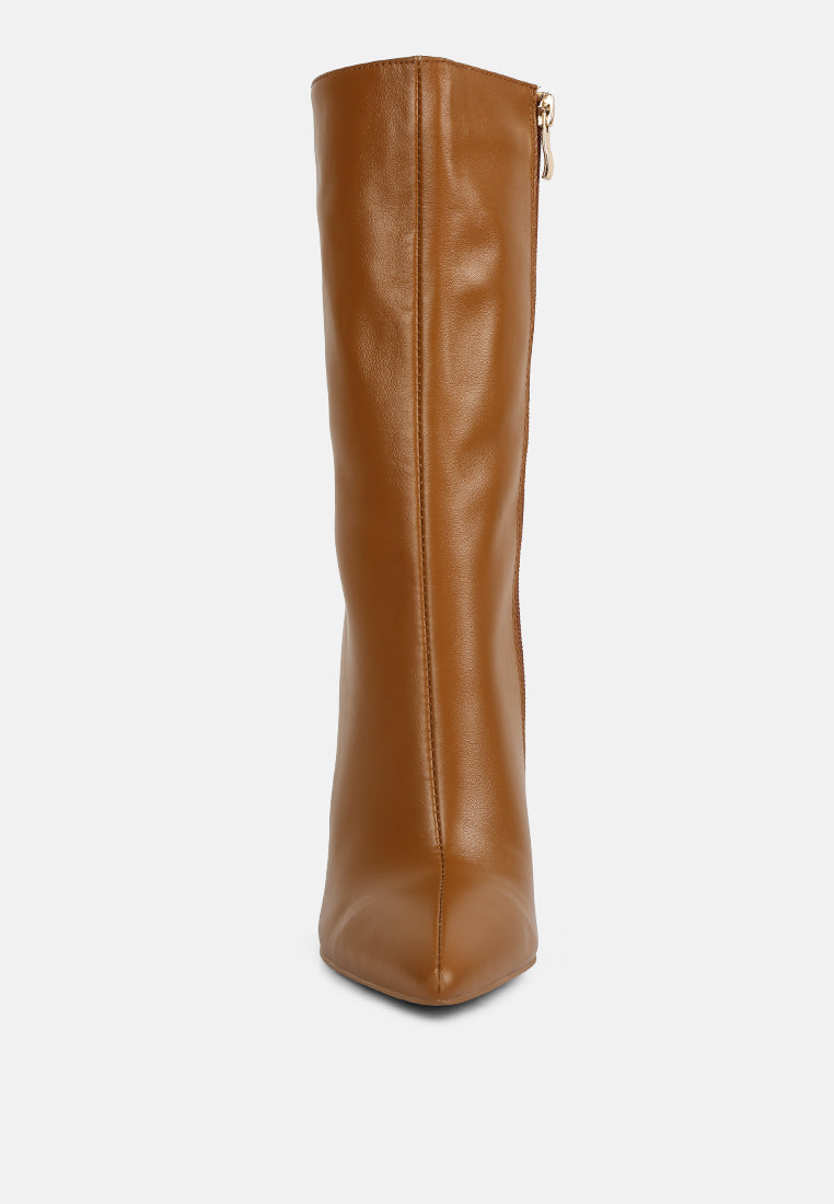  NAGINI Over Ankle Pointed Toe High Heeled Boot In Tan