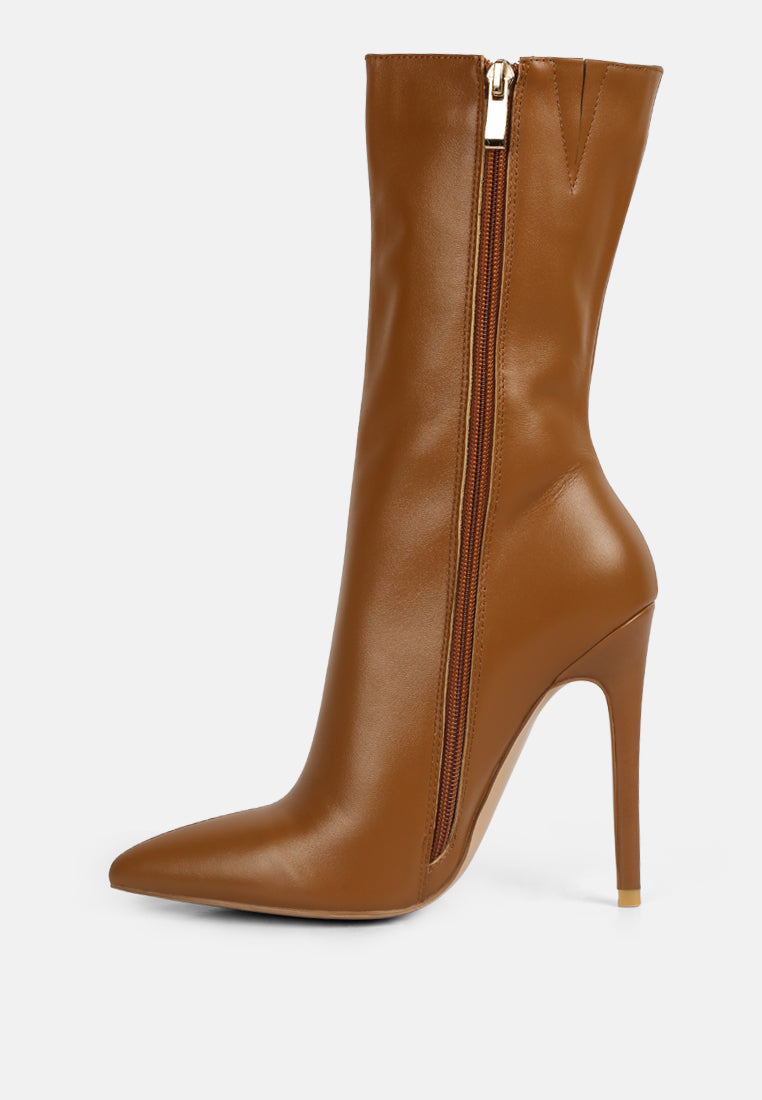  NAGINI Over Ankle Pointed Toe High Heeled Boot In Tan
