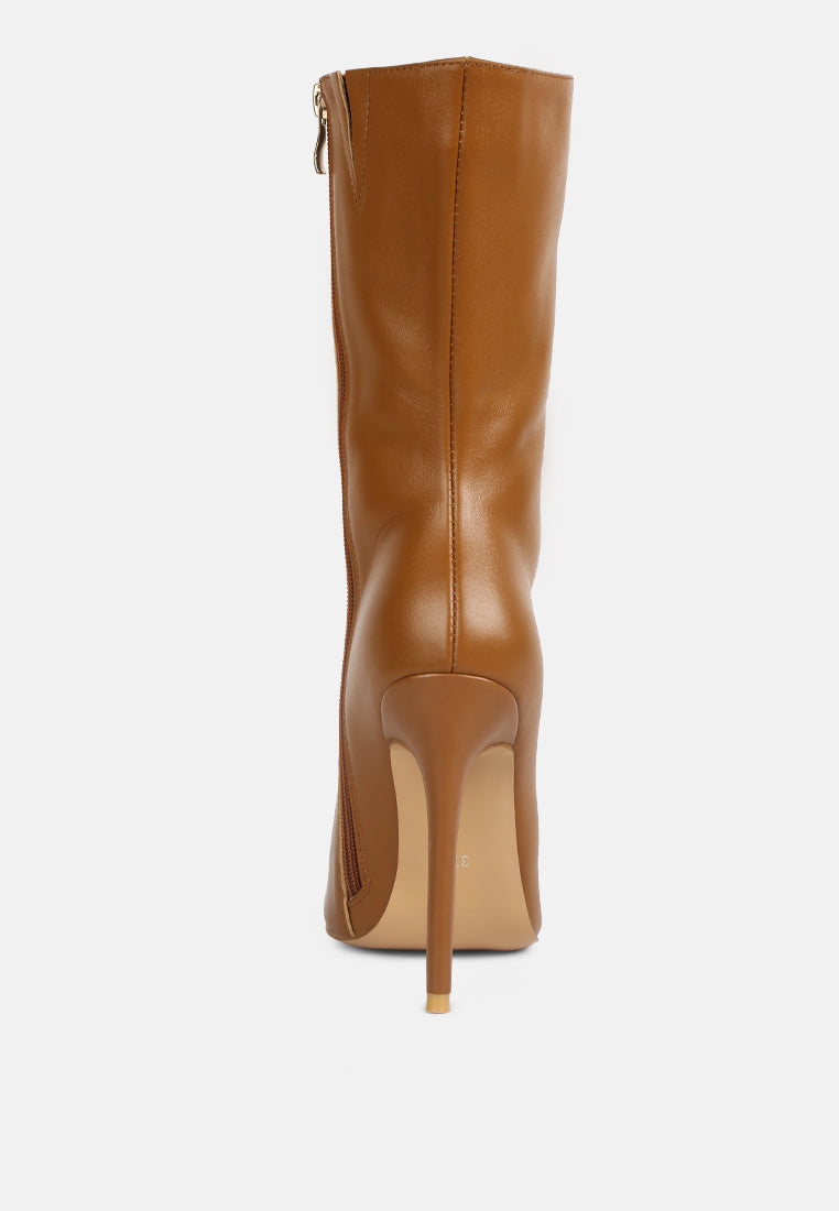  NAGINI Over Ankle Pointed Toe High Heeled Boot In Tan