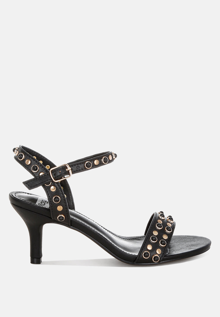  Nidara Studded Real Leather Kitten Heel Sandals