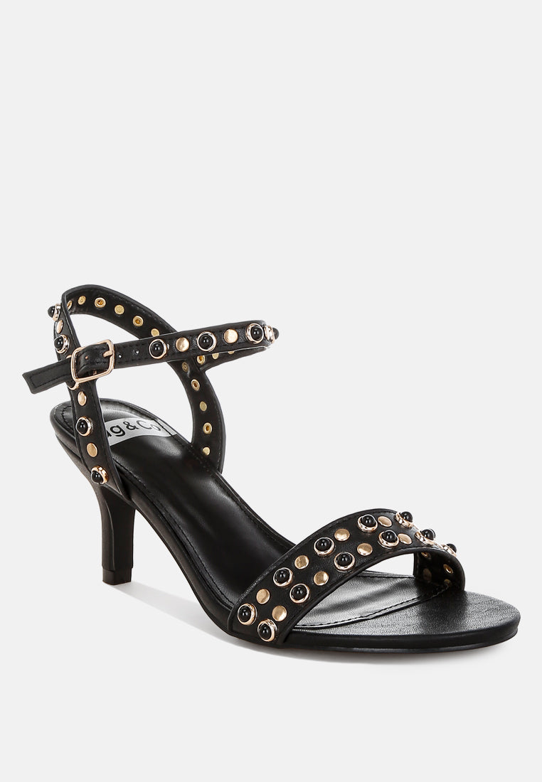  Nidara Studded Real Leather Kitten Heel Sandals