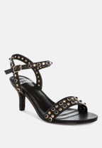  Nidara Studded Real Leather Kitten Heel Sandals