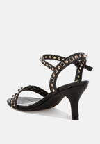  Nidara Studded Real Leather Kitten Heel Sandals