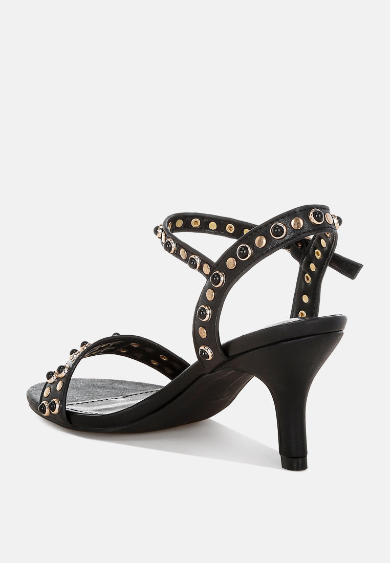  Nidara Studded Real Leather Kitten Heel Sandals