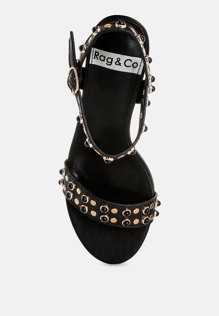  Nidara Studded Real Leather Kitten Heel Sandals
