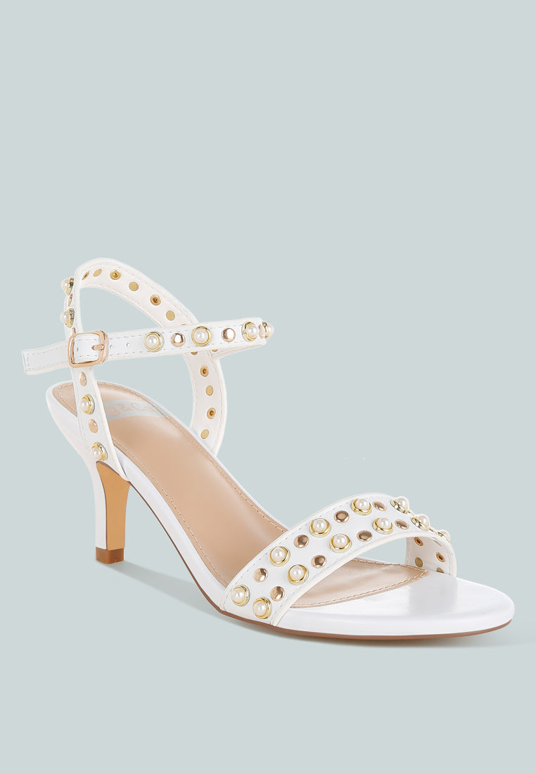  Nidara Studded Real Leather Kitten Heel Sandals