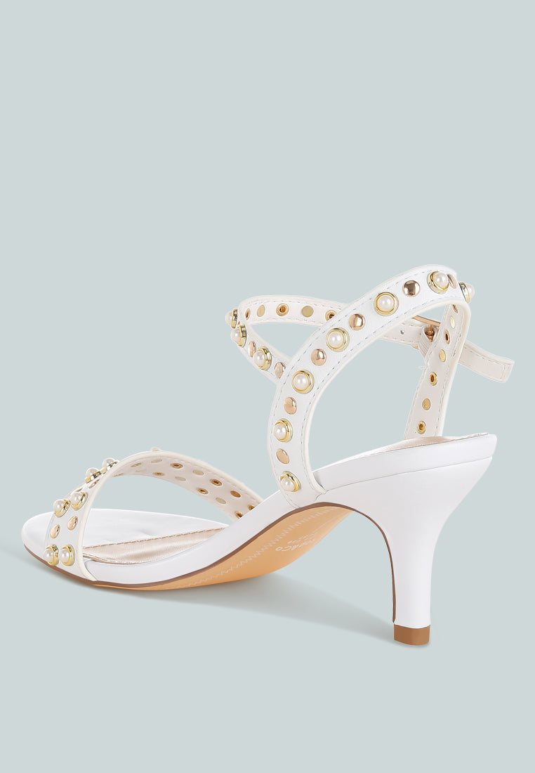  Nidara Studded Real Leather Kitten Heel Sandals