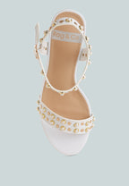 Nidara Studded Real Leather Kitten Heel Sandals
