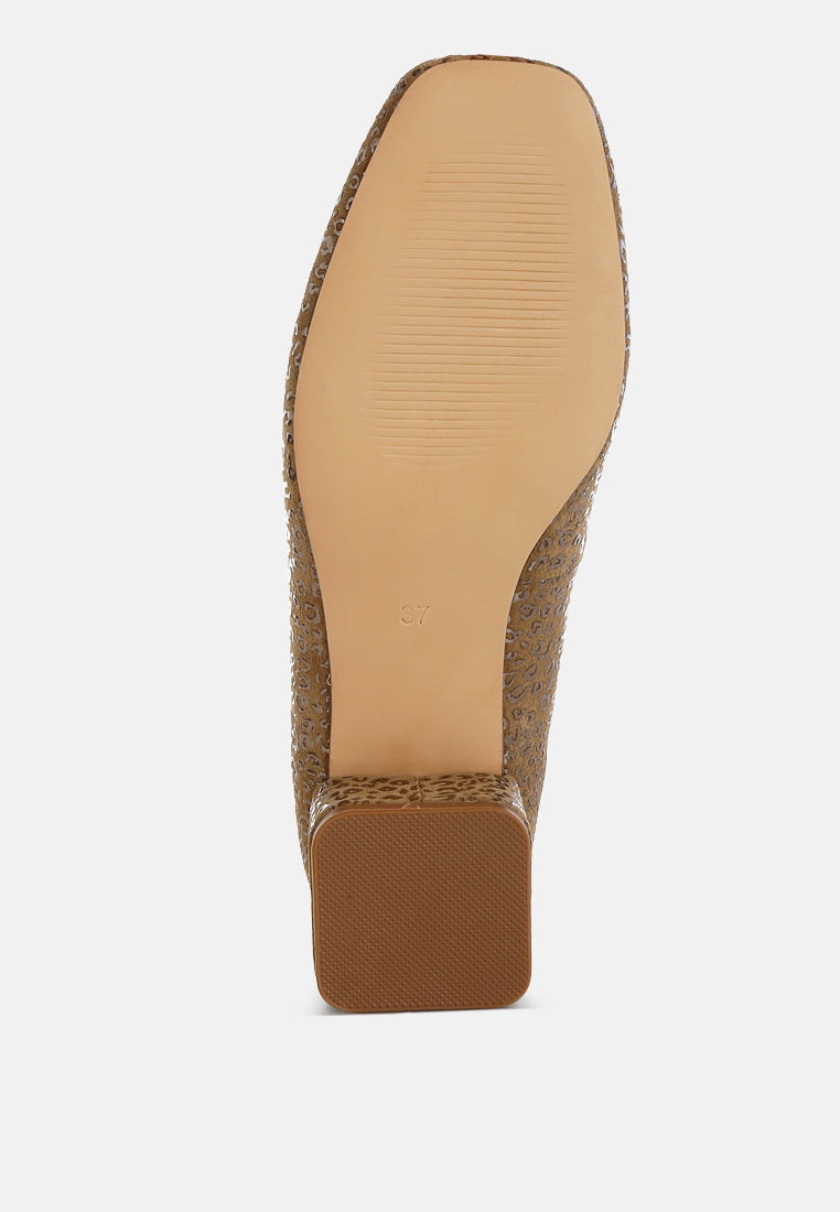  Ningen Leopard Print Block Heel Ballerinas