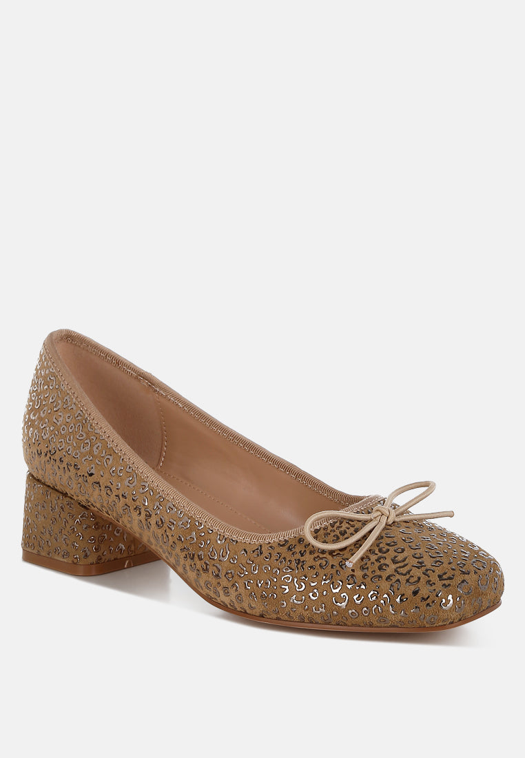  Ningen Leopard Print Block Heel Ballerinas