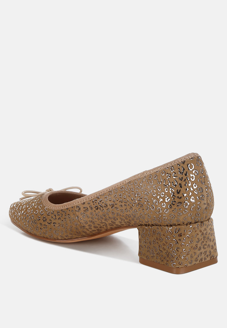  Ningen Leopard Print Block Heel Ballerinas