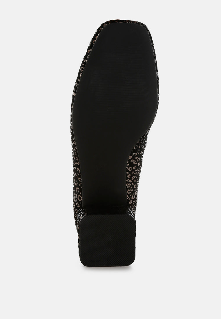  Ningen Leopard Print Block Heel Ballerinas