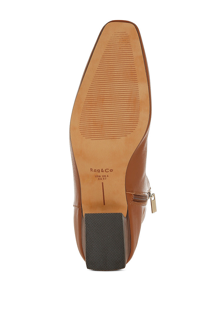  Obita Flared Heel Genuine Leather Boots