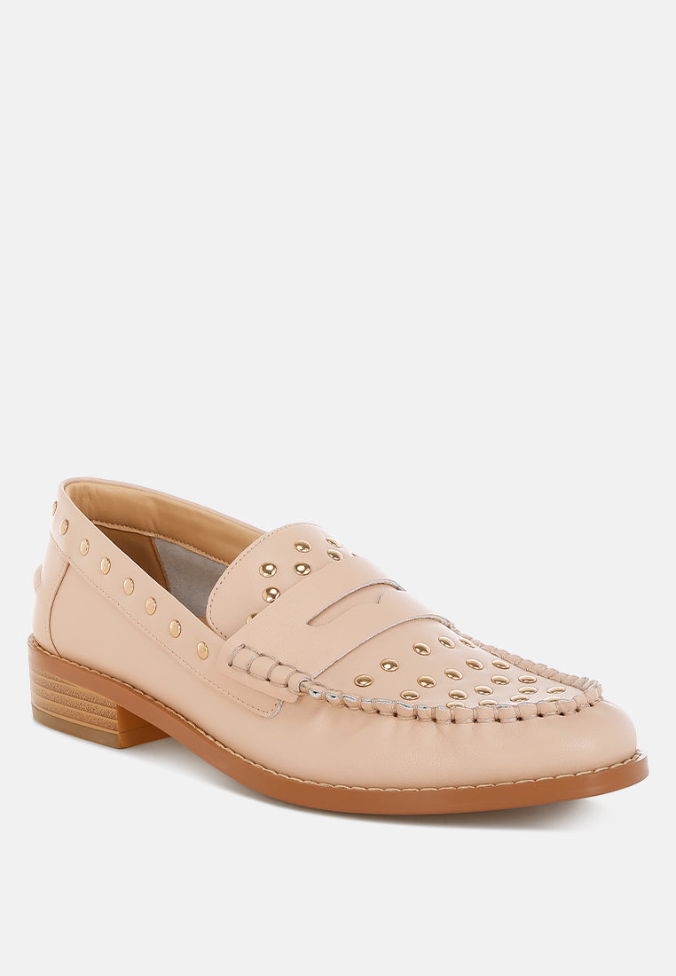  Oglavia Studs Embellished Leather Loafers