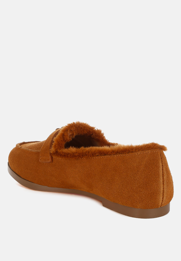  Ohrid Real Suede Leather & Faux Fur Flat Loafers