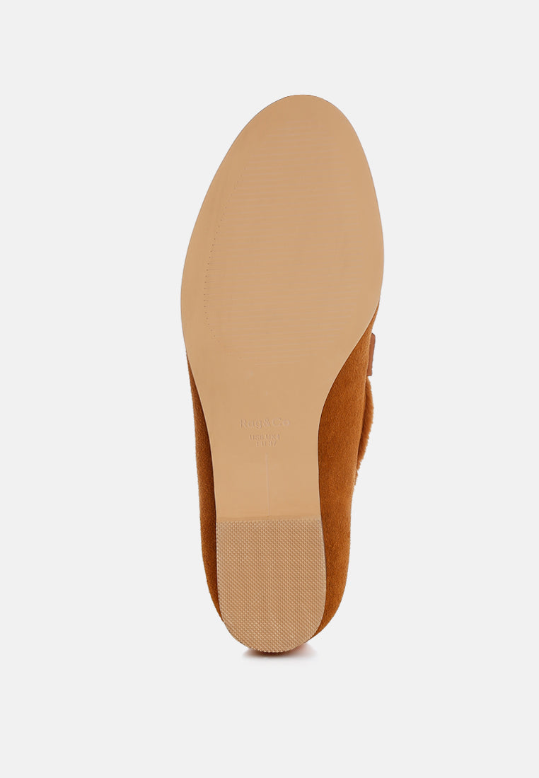  Ohrid Real Suede Leather & Faux Fur Flat Loafers