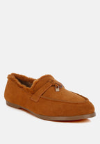  Ohrid Real Suede Leather & Faux Fur Flat Loafers