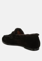  Ohrid Real Suede Leather & Faux Fur Flat Loafers