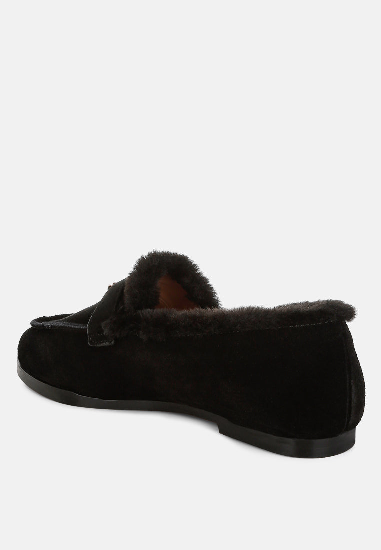  Ohrid Real Suede Leather & Faux Fur Flat Loafers