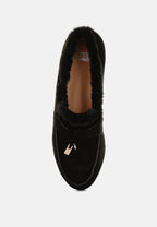  Ohrid Real Suede Leather & Faux Fur Flat Loafers