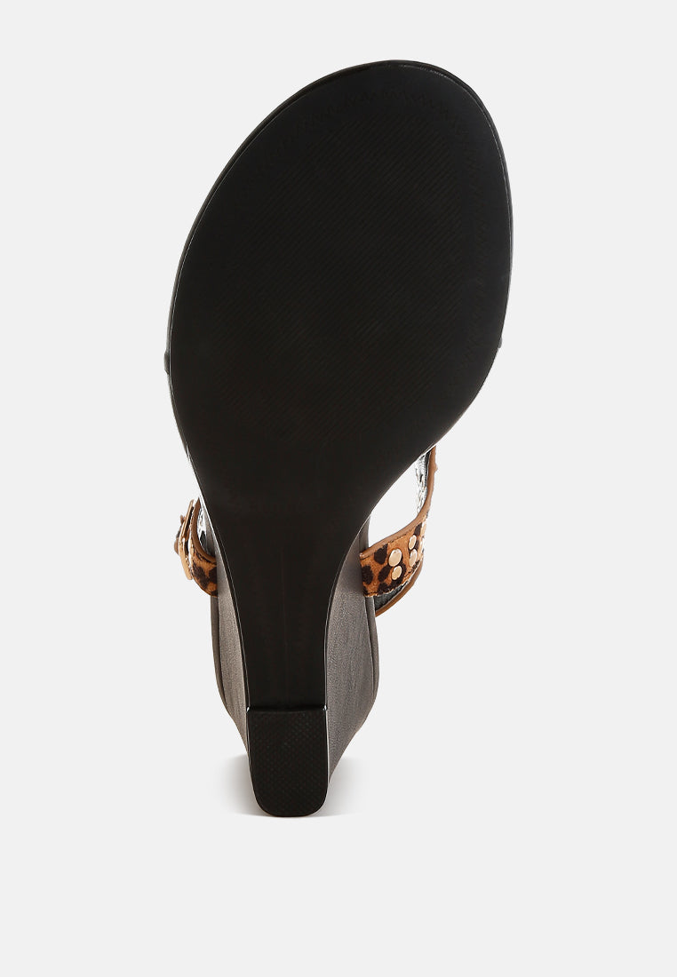  Oidah Leopard Print Studded Wedges
