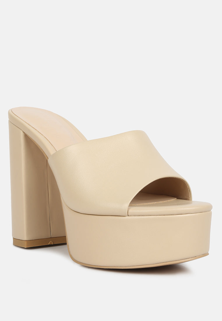  SHURI Open Toe High Block Heel Sandals In Beige