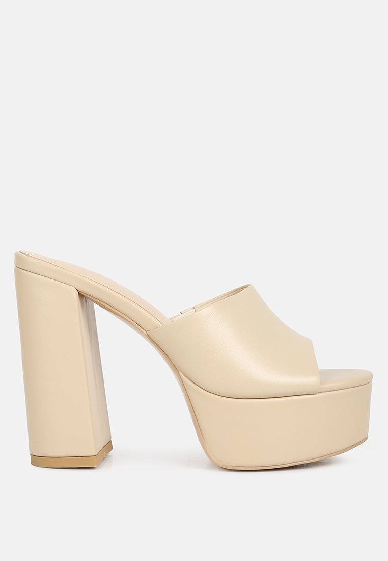  SHURI Open Toe High Block Heel Sandals In Beige